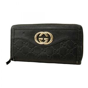 Gucci Long Wallet Guccissima 308012 Leather Black Chien Pan Gold Hardware Men